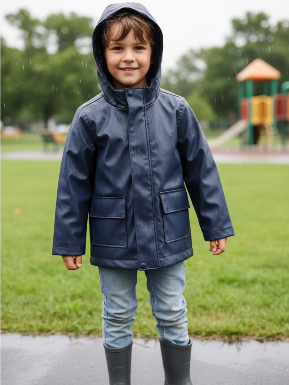 Old Navy Navy Blue Kids Hooded Rain Jacket